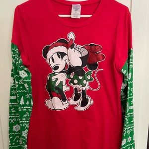 Mickey & Minnie Mouse Girls Juniors Size XXL Long Sleeve Disney Christmas Shirt